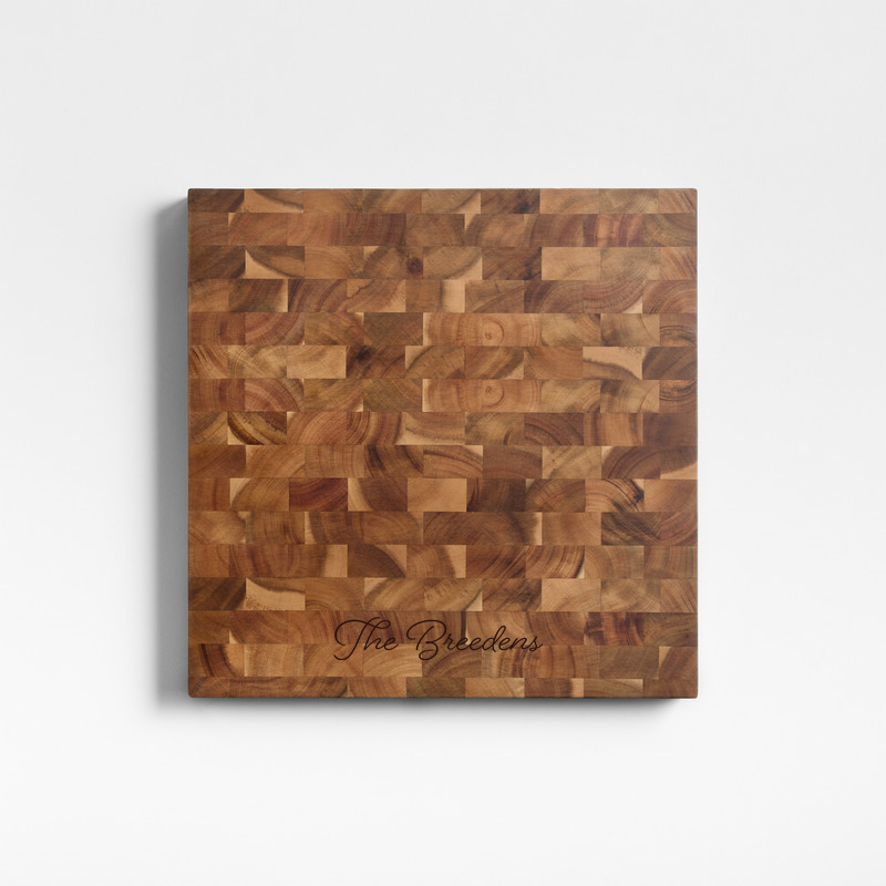 View Personalized Crate & Barrel Square Acacia End-Grain Cutting Board details