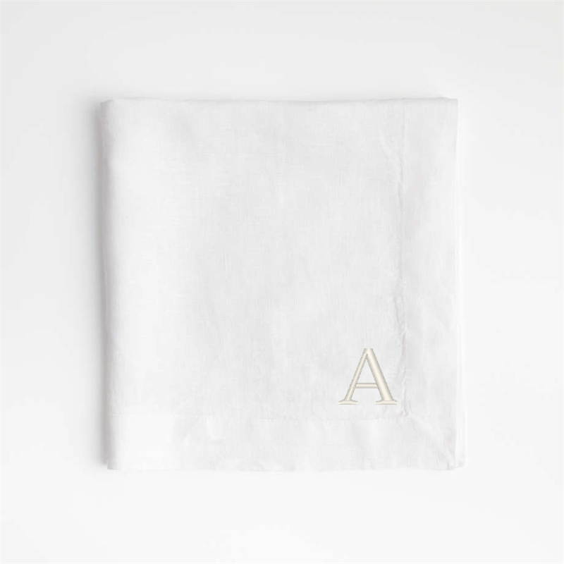 View Personalized Marin White EUROPEAN FLAX ™-Certified Linen Napkins, Set of 8 details
