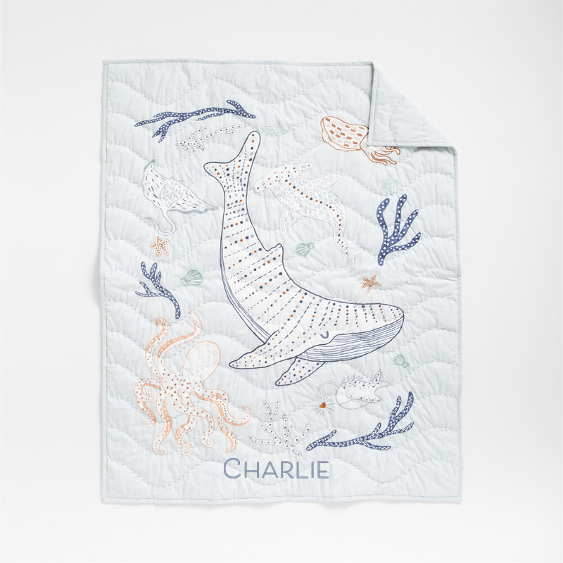 View Personalized Aquatic Life 100% Organic Cotton Baby Crib Quilt details