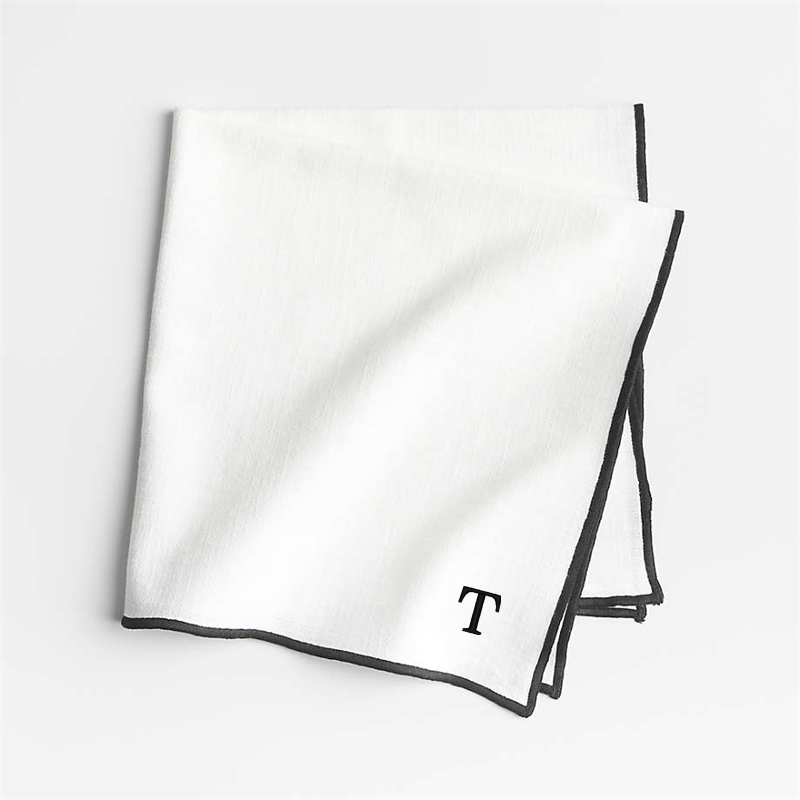 View Personalized Merrow Stitch Crisp White Organic Cotton Napkin, Set of 8 details