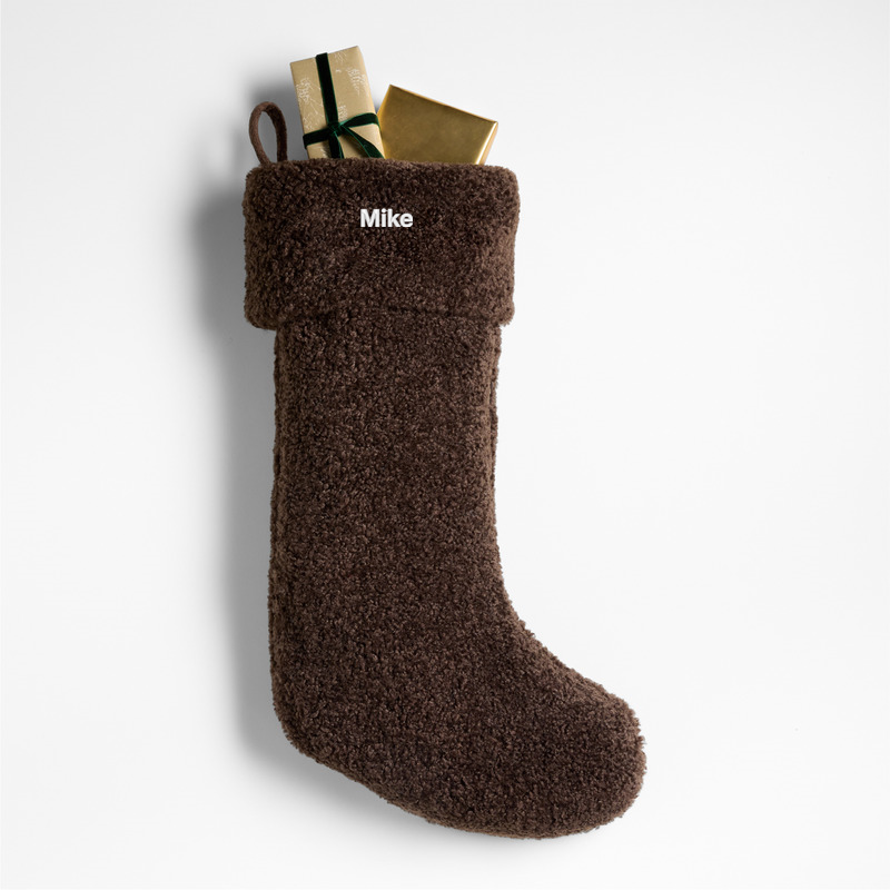 View Personalized Deep Brown Faux Shearling Christmas Stocking details
