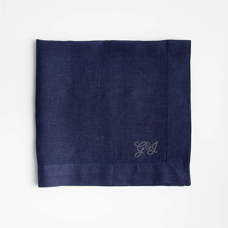 View Personalized Marin Indigo European Linen Napkins, Set of 8 details