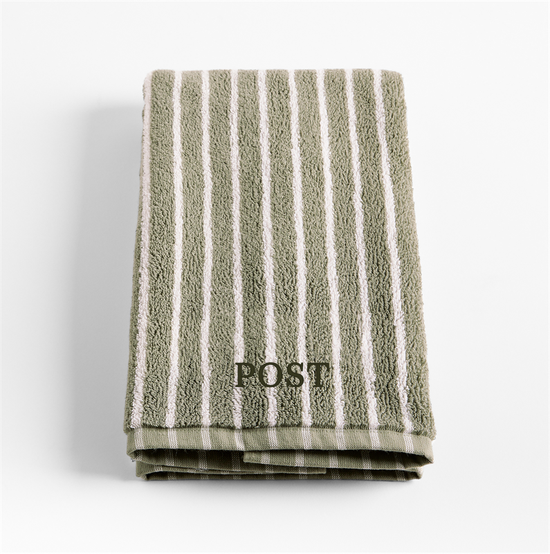 View Personalized Classic Organic Turkish Cotton Shadow Sage and Pampas Ivory Stripe Hand Towel details