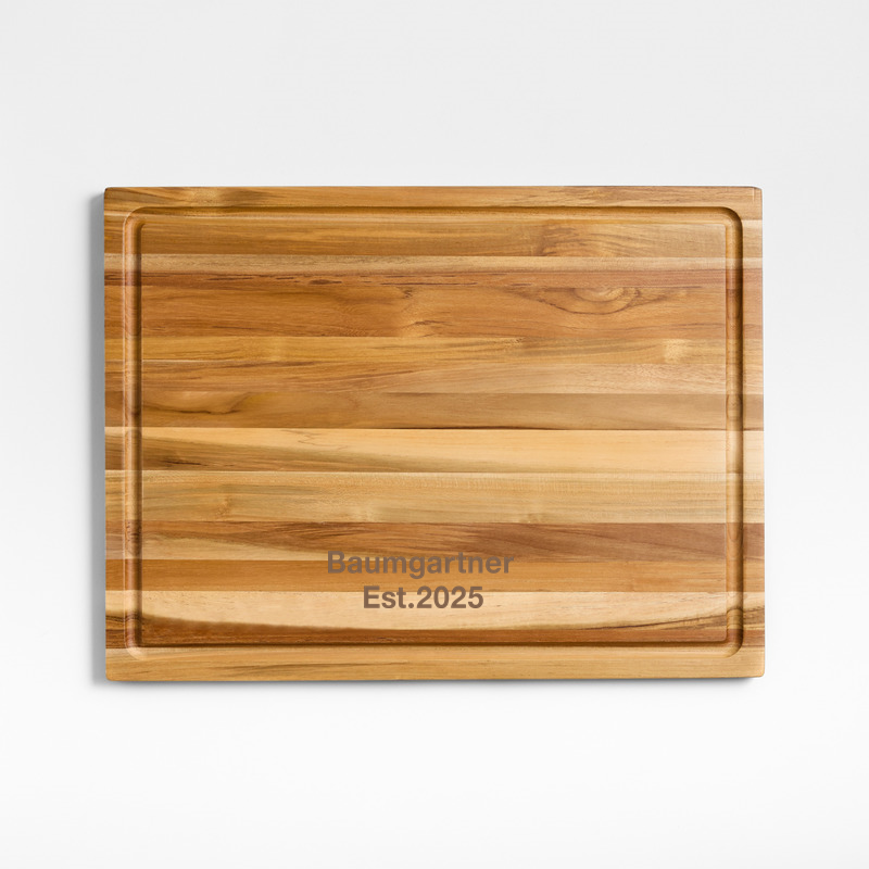 View Personalized Crate & Barrel Reversible Teak Wood Cutting Board 20"x15"x0.75" details