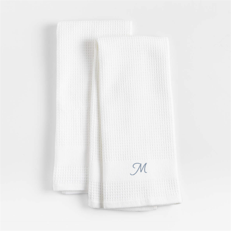 View Personalized Waffle-Terry White Organic Cotton Kitchen Towels, Set of 2 details