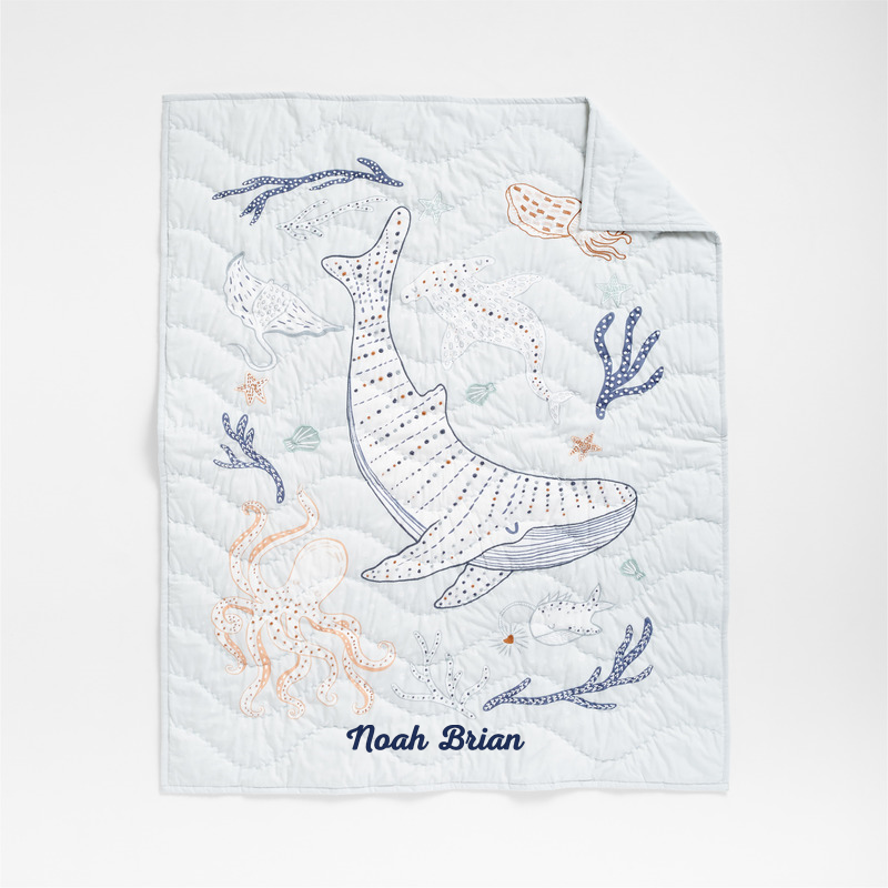 View Personalized Aquatic Life 100% Organic Cotton Baby Crib Quilt details