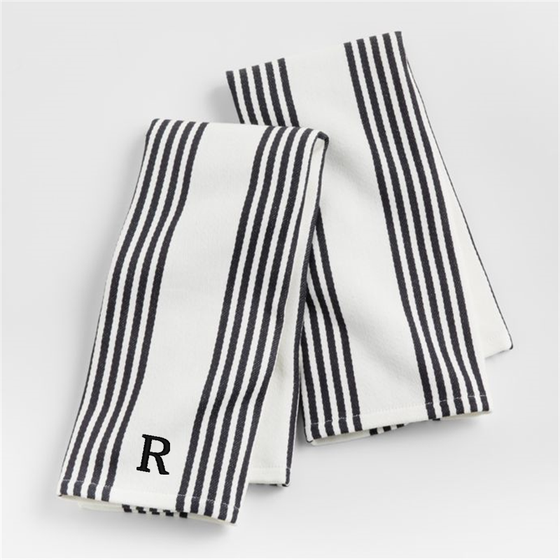 View Personalized Cuisine Stripe Black Organic Cotton Kitchen Towels, Set of 2 details