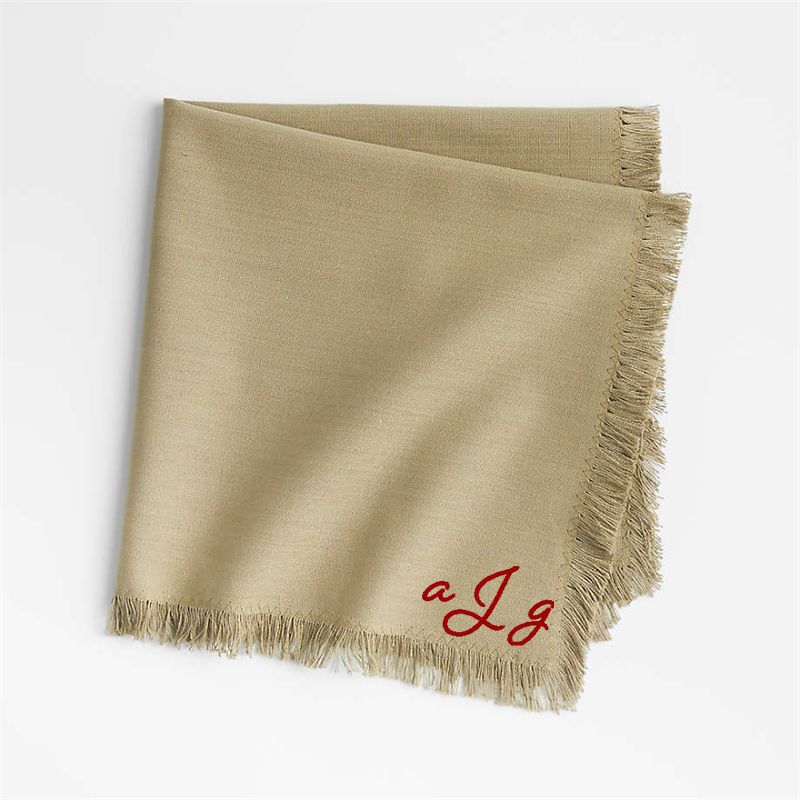 View Personalized Craft Sage Green Organic Cotton Fringe Napkins, Set of 4 details
