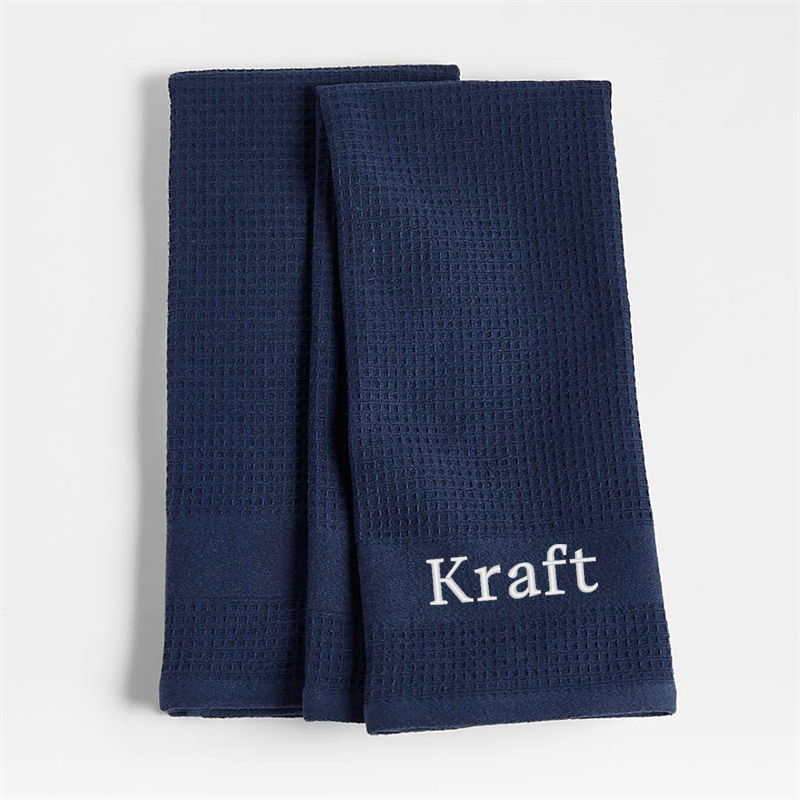 View Personalized Waffle-Terry Indigo Organic Cotton Kitchen Towels, Set of 2 details