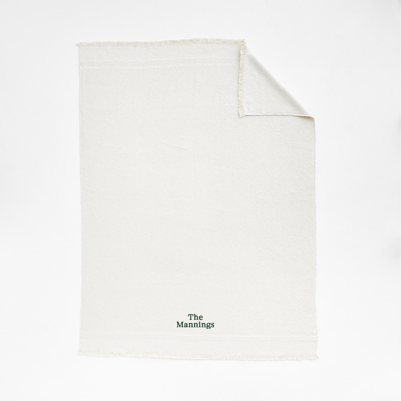 View Personalized Weekend Arctic Ivory Organic Cotton 70"x55" Fringe Throw Blanket details