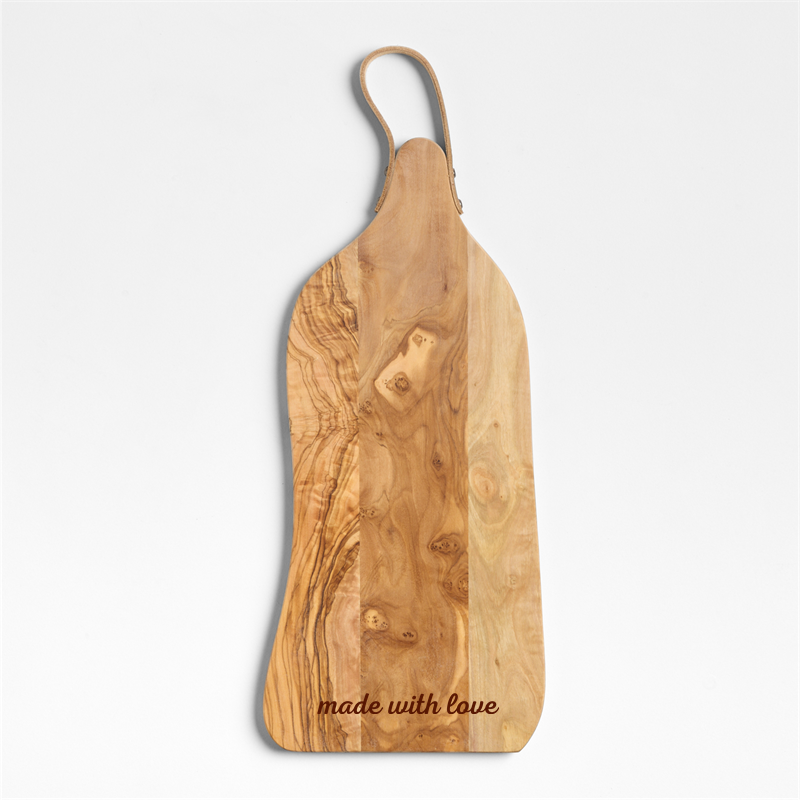 View Personalized Olivewood Board with Leather Handle details