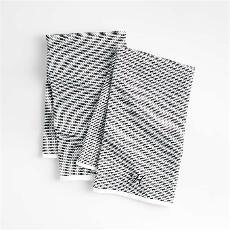View Personalized Textured Terry Black Organic Cotton Kitchen Towels, Set of 2 details
