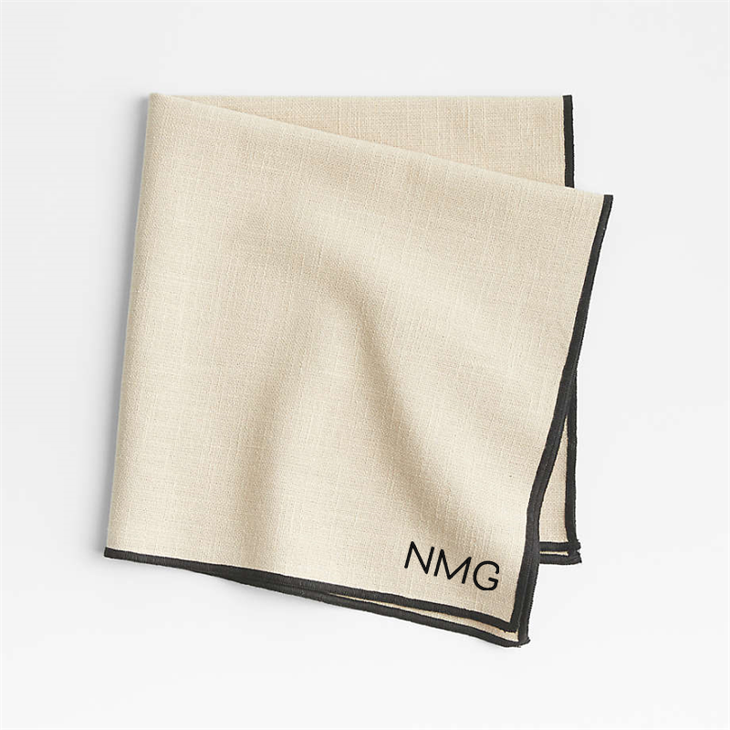 View Personalized Merrow-Stitch Warm Natural Organic Cotton Napkins, Set of 8 details