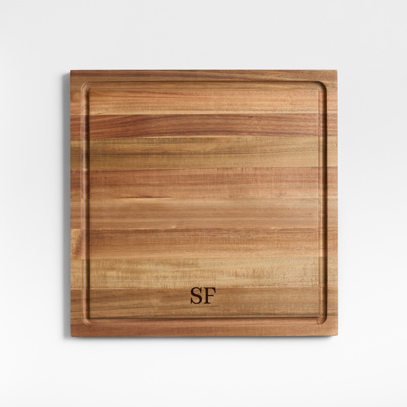 View Personalized Crate & Barrel Acacia Wood Cutting Board 16"x16"x0.75" details