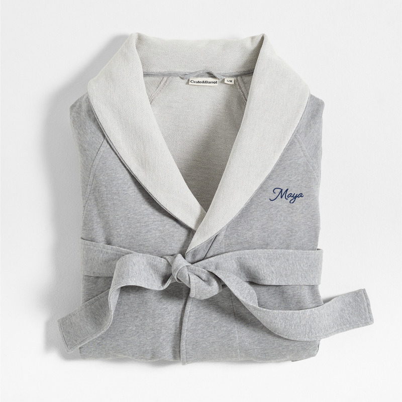 View Personalized Organic S/M Cotton Jersey Heathered Grey Bath Robe details