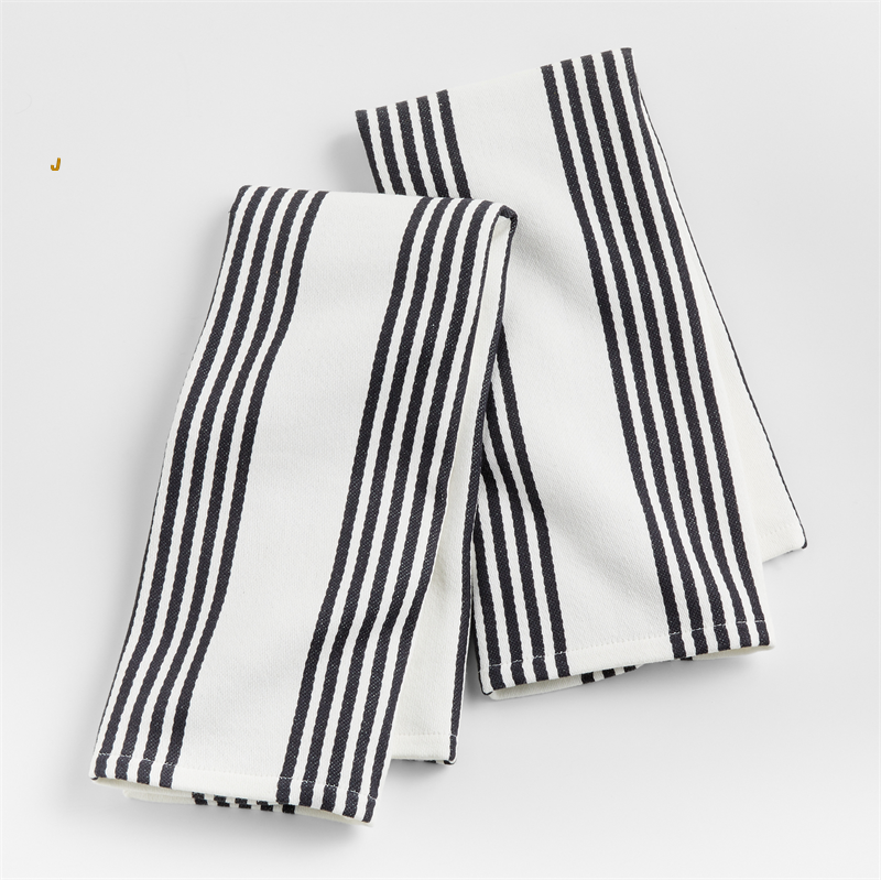 View Personalized Cuisine White with Black Stripe Organic Cotton Kitchen Towels, Set of 2 details