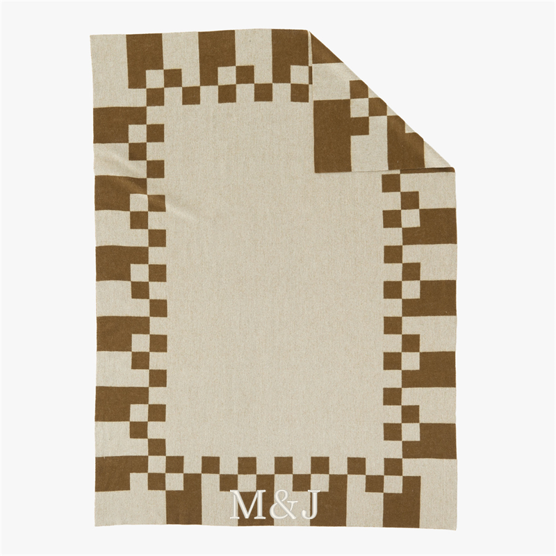 View Personalized Check Tobacco Brown Merino Wool Throw Blanket 50"x70" details