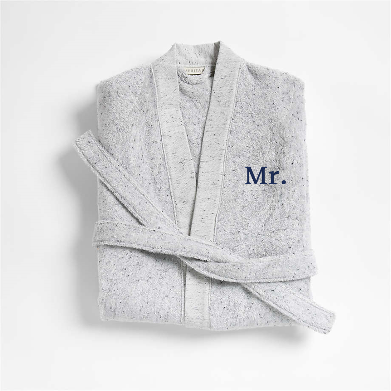 View Personalized Organic Large/Extra-Large Turkish Cotton Grey Fleck Bathrobe details