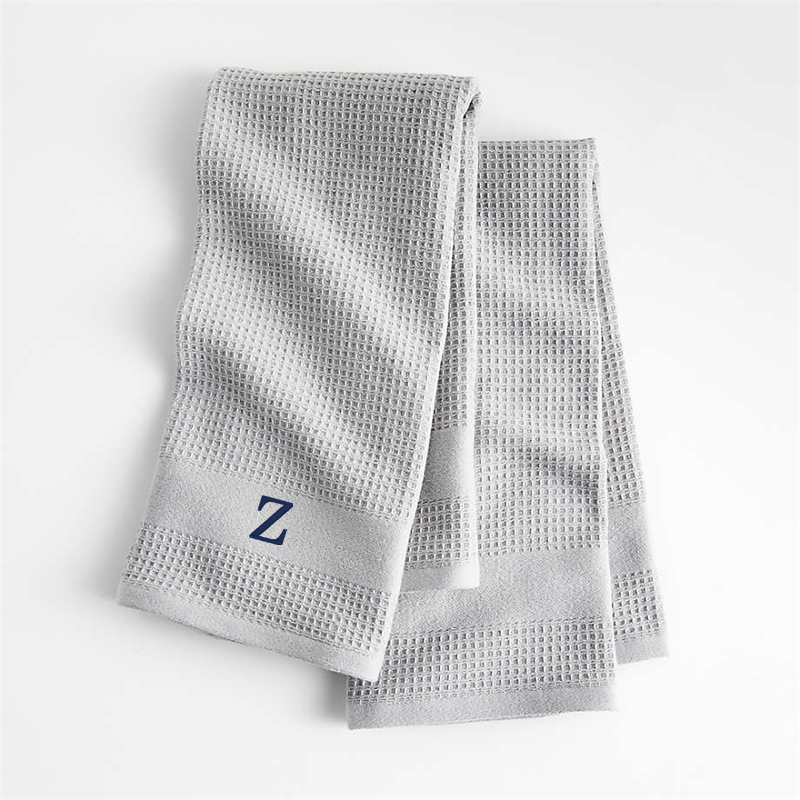 View Personalized Waffle-Terry Alloy Grey Organic Cotton Kitchen Towels, Set of 2 details
