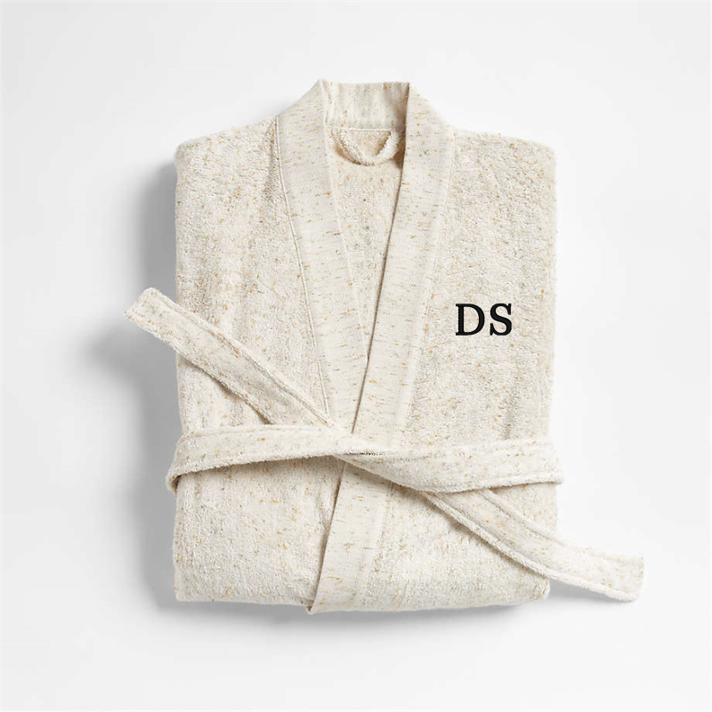 View Personalized Organic Small/Medium Turkish Natural Beige Fleck Bathrobe details