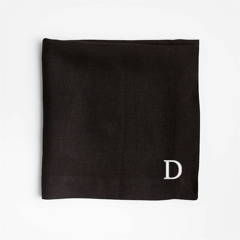 View Personalized Marin Black EUROPEAN FLAX ™-Certified Linen Napkins, Set of 8 details