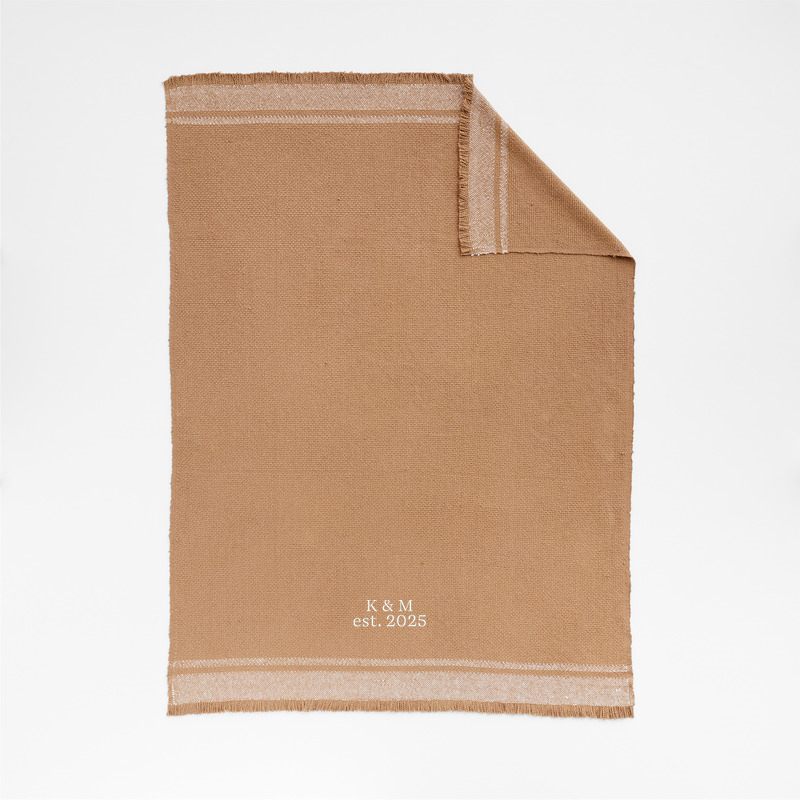 View Personalized Weekend Camel Brown Organic Cotton 70"x55" Fringe Throw Blanket details