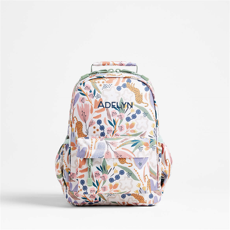 View Personalized Leopard Floral Small Kids Backpack with Side Pockets details