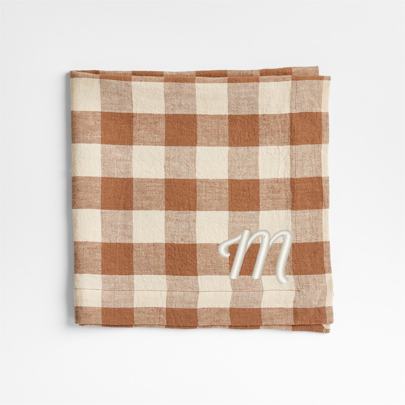 View Personalized Marin Walnut Brown EUROPEAN FLAX ™-Certified Linen Buffalo Check Napkins, Set of 4 details