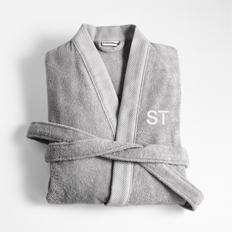 View Personalized Organic Turkish Cotton Grey Bath Robe S/M details