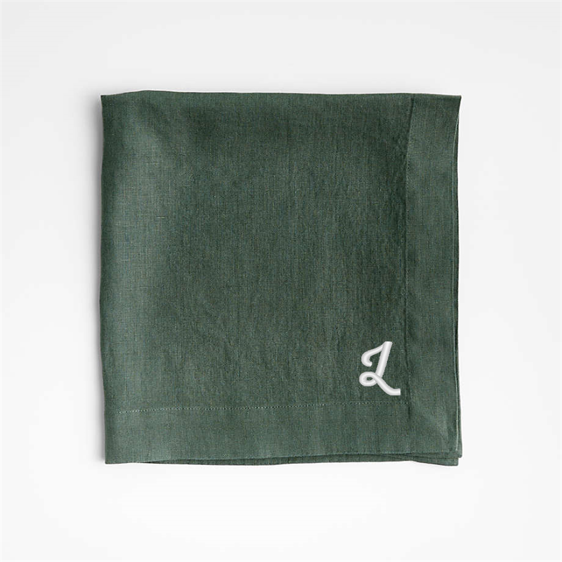 View Personalized Marin Pine Green EUROPEAN FLAX ™-Certified Linen Napkin, Set of 8 details