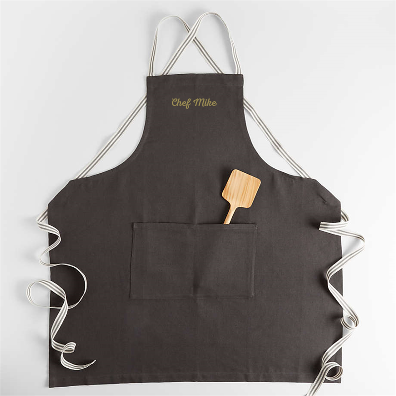 View Personalized Oslo Cross-Back Grey Linen-Organic Cotton Apron with Pocket details