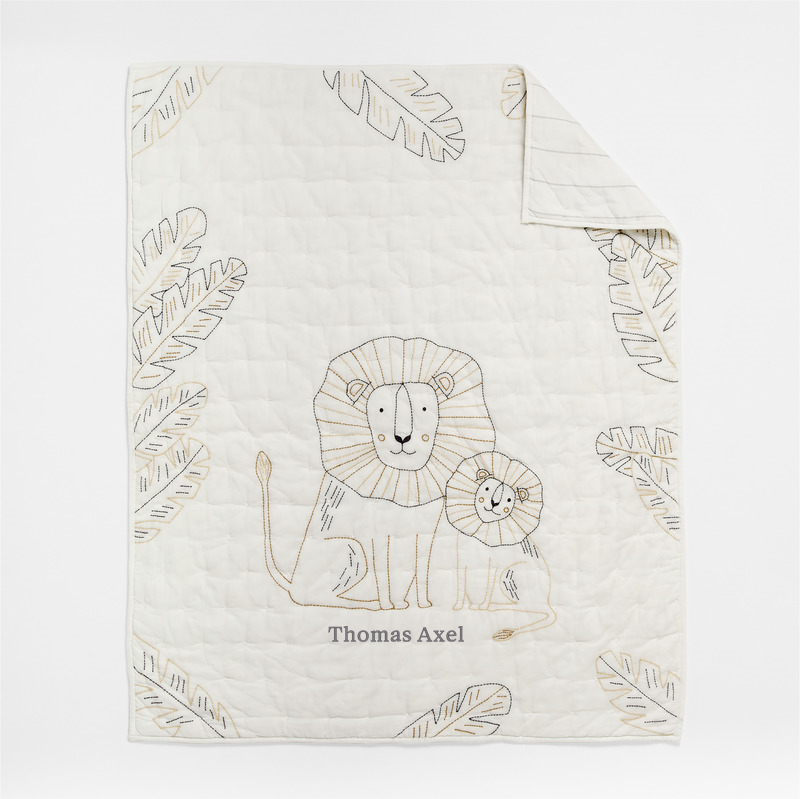 View Personalized Jungle Lion 100% Organic Cotton Baby Crib Quilt details
