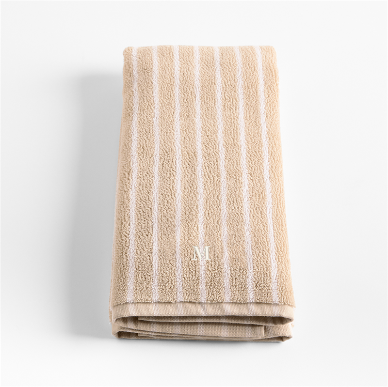View Personalized Organic Turkish Cotton Sand Beige and Crisp White Stripe Hand Towel details
