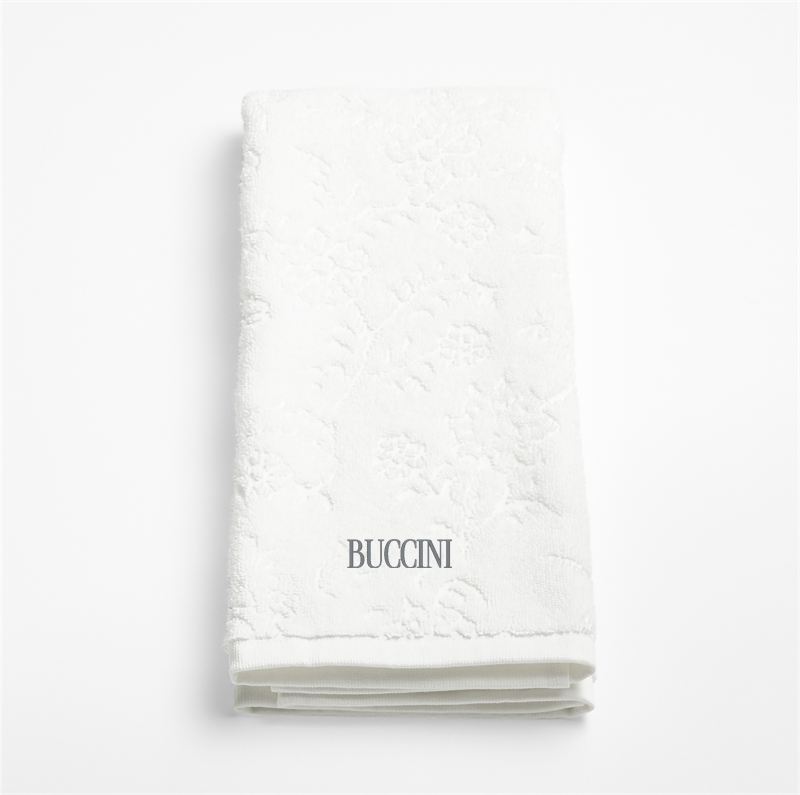 View Personalized Floral Jaquard Organic Cotton Crisp White Hand Towel details