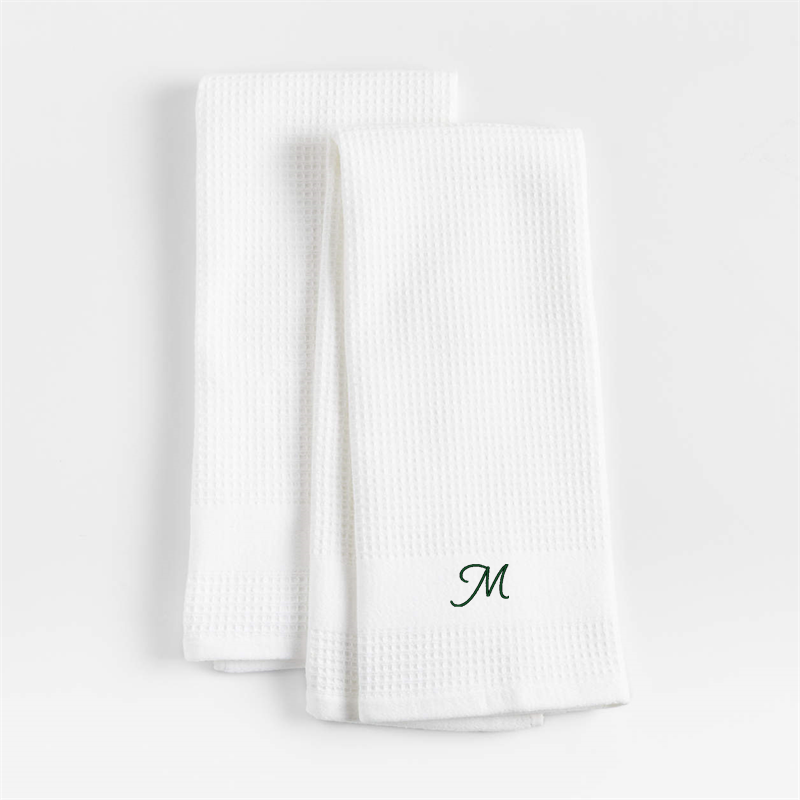 View Personalized Waffle-Terry White Organic Cotton Kitchen Towels, Set of 2 details