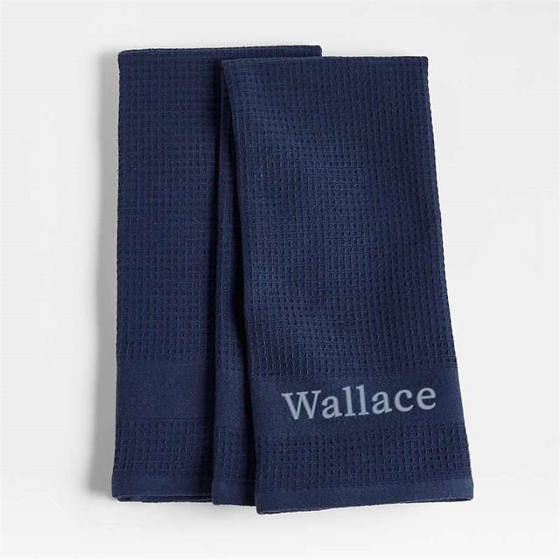 View Personalized Waffle-Terry Indigo Organic Cotton Kitchen Towels, Set of 2 details
