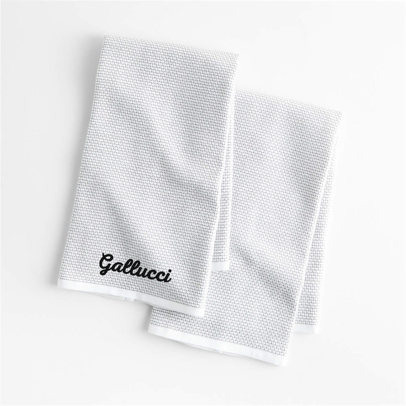 View Personalized Textured Terry Alloy Grey Organic Cotton Kitchen Towels, Set of 2 details