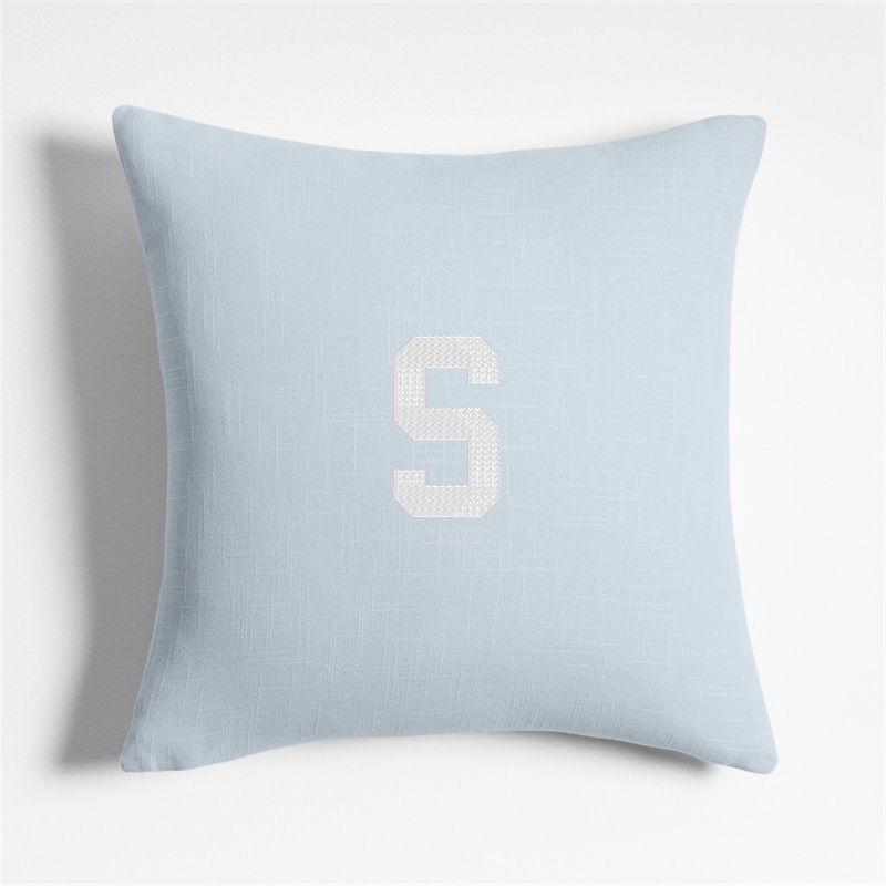 View Personalized Organic Cotton Monogrammable 20"x20" Sky Blue Throw Pillow Cover details