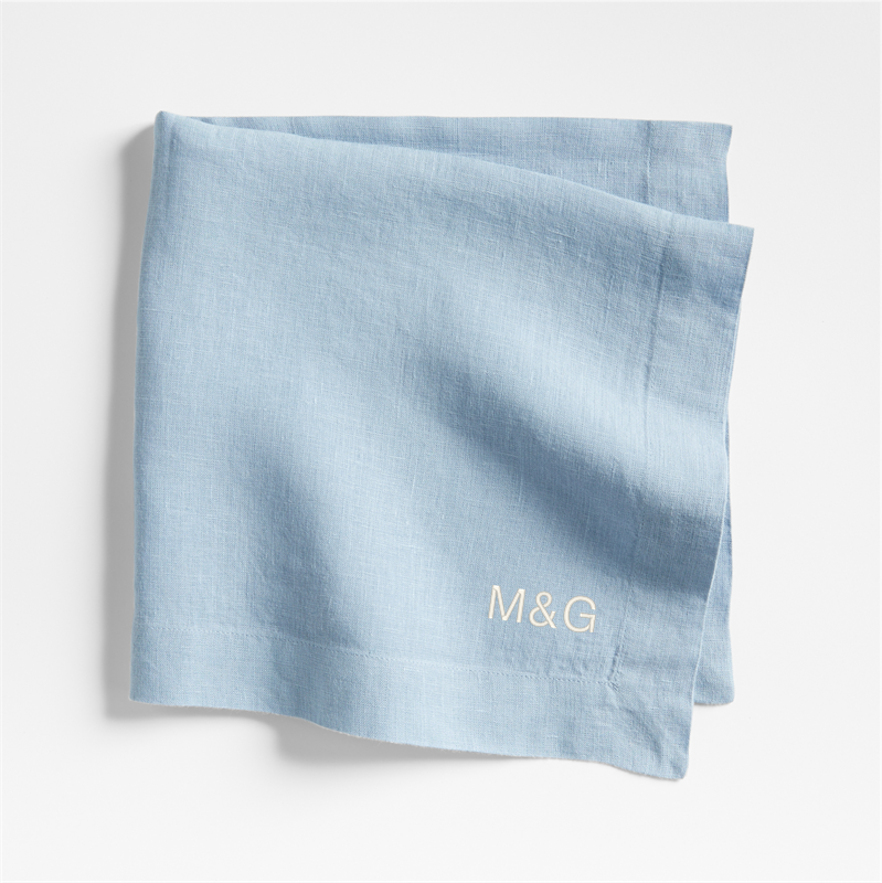 View Personalized Marin Light Blue European Linen Napkins, Set of 8 details