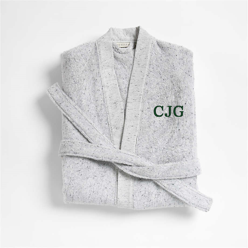 View Personalized Organic Large/Extra-Large Turkish Cotton Grey Fleck Bathrobe details
