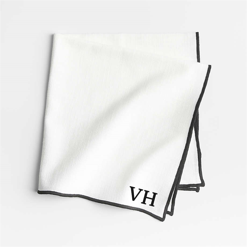 View Personalized Merrow Stitch Crisp White Organic Cotton Napkin, Set of 4 details