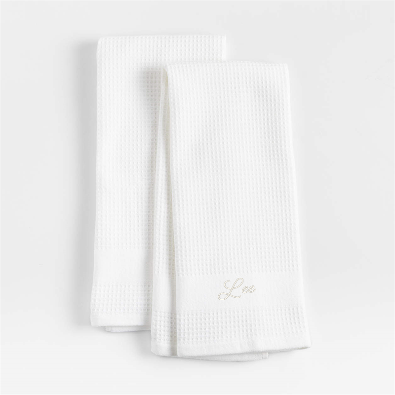 View Personalized Waffle-Terry White Organic Cotton Kitchen Towels, Set of 2 details