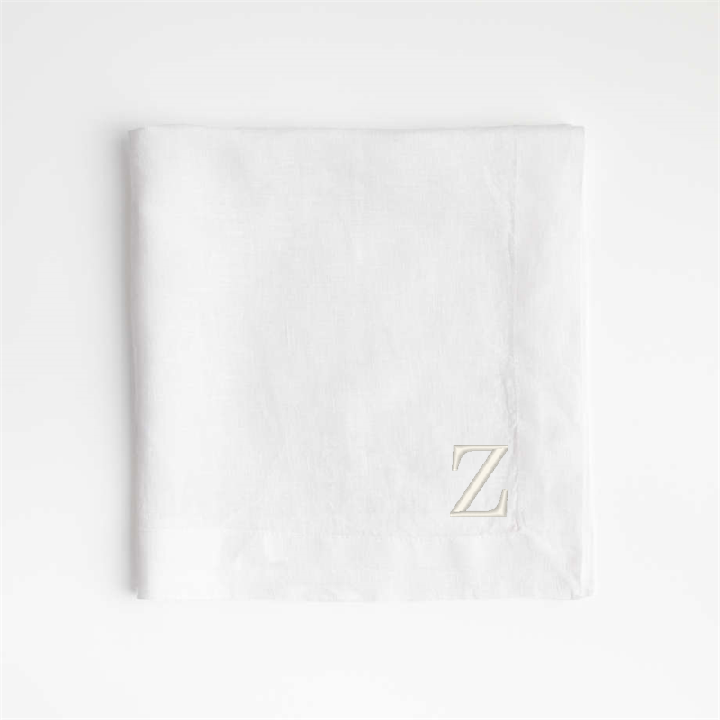 View Personalized Marin White EUROPEAN FLAX ™-Certified Linen Napkins, Set of 8 details