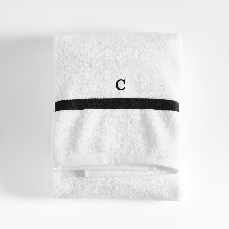 View Personalized Tuxedo Stripe Organic Cotton Ink Black Bath Towel details