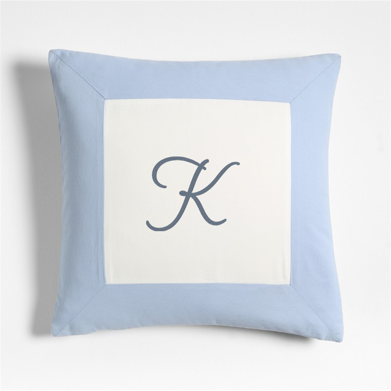 View Personalized Legacy Border Organic Cotton Monogrammable 20"x20" Sky Blue Throw Pillow with Down-Alternative Insert details