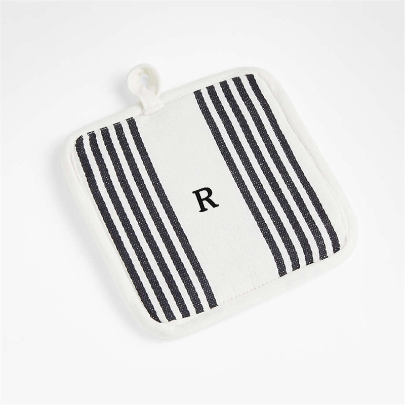 View Personalized Cuisine Stripe Black Organic Cotton Pot Holder details