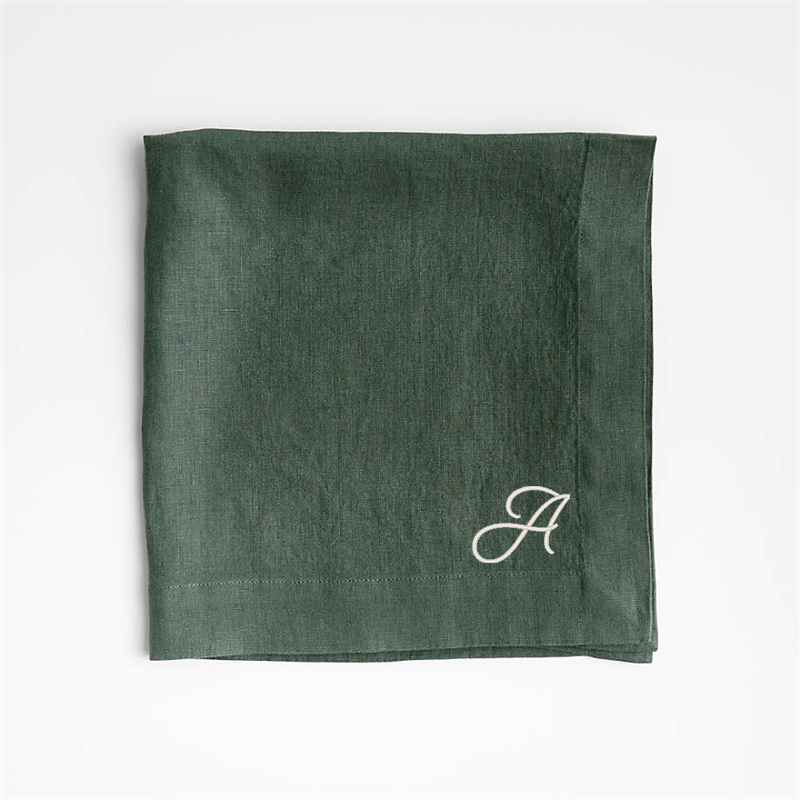 View Personalized Marin Pine Green EUROPEAN FLAX ™-Certified Linen Napkin, Set of 8 details