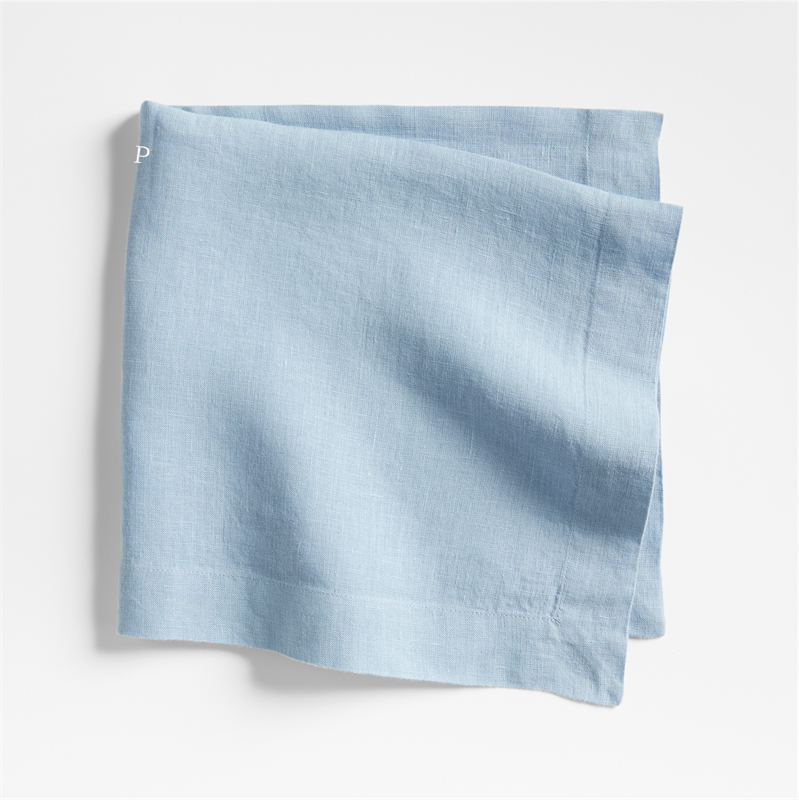 View Personalized Marin Light Blue EUROPEAN FLAX ™-Certified Linen Napkins, Set of 8 details