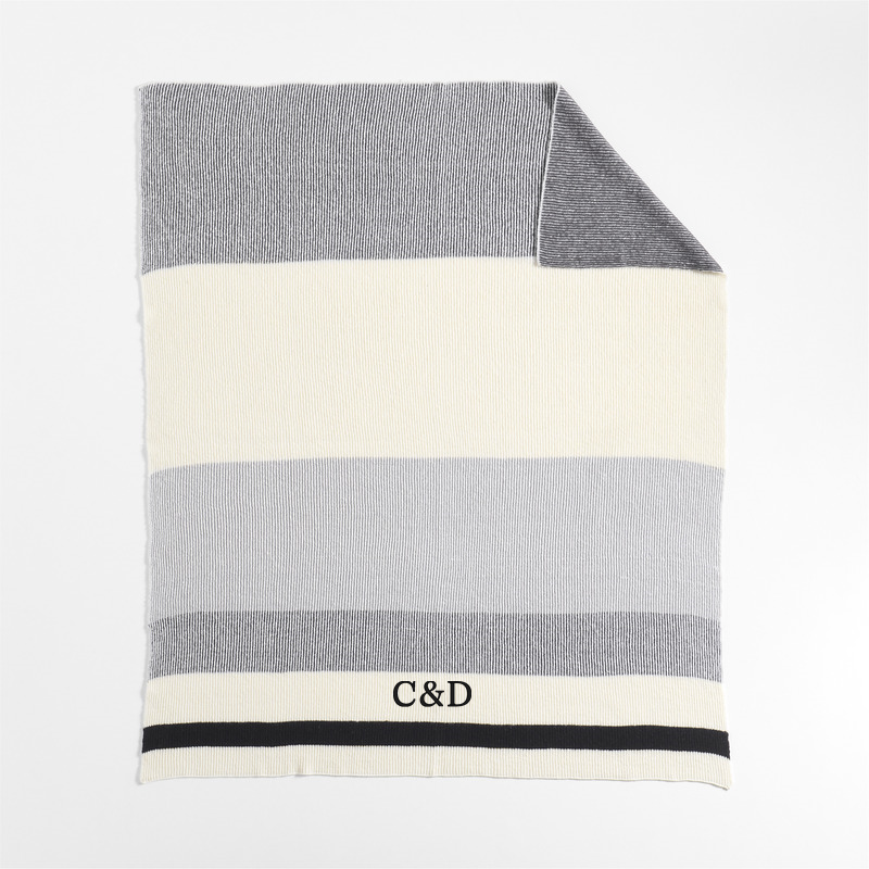 View Personalized Ribbed Knit 70"x55" Wool Blend Storm Grey Throw Blanket details