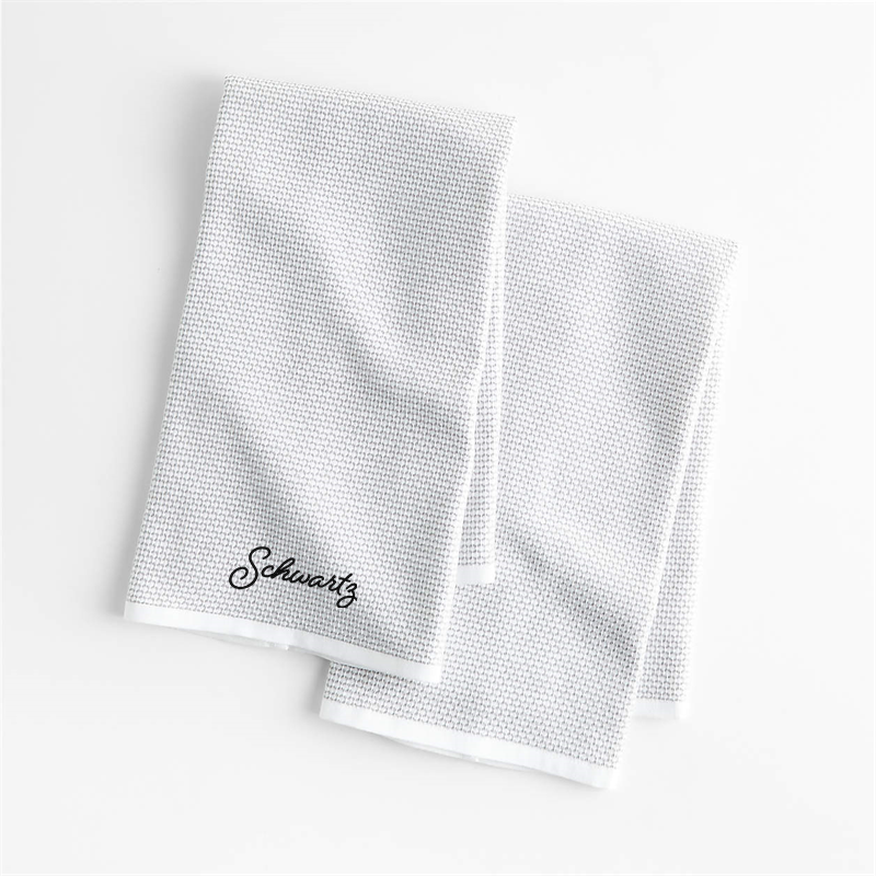 View Personalized Textured Terry Alloy Grey Organic Cotton Kitchen Towels, Set of 2 details